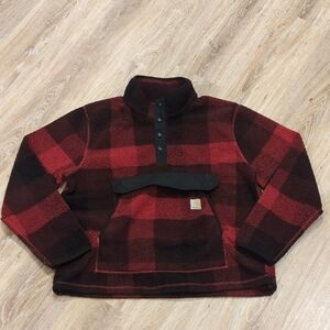 ❤️🖤🧥Carhartt Red and Black Plaid Sherpa Snap Pullover Women's size Large❤️🖤🧥